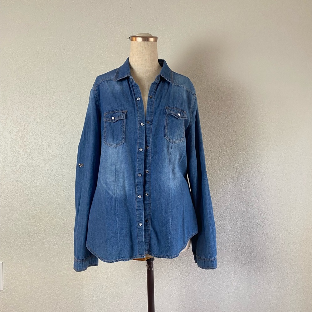 Cavalini denim chambray long sleeve top size large